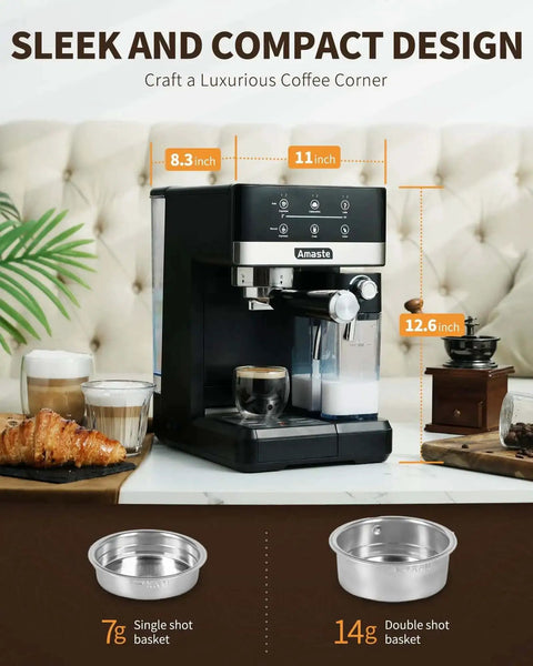 20 Bar Espresso Machine With Touch Screen And Automatic Milk Frother 3-In-1 Latte Maker on kitchen counter with cups