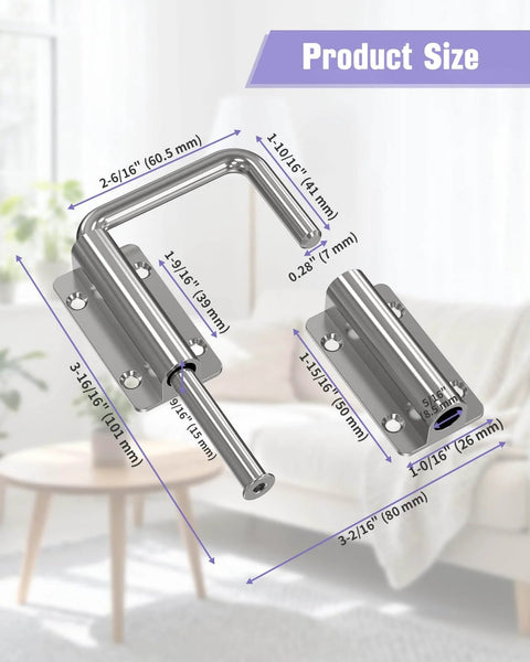 Dimensions of Built Tough Multi Angle Sliding Door Loop Lock For Barn Doors And More in silver aluminum alloy