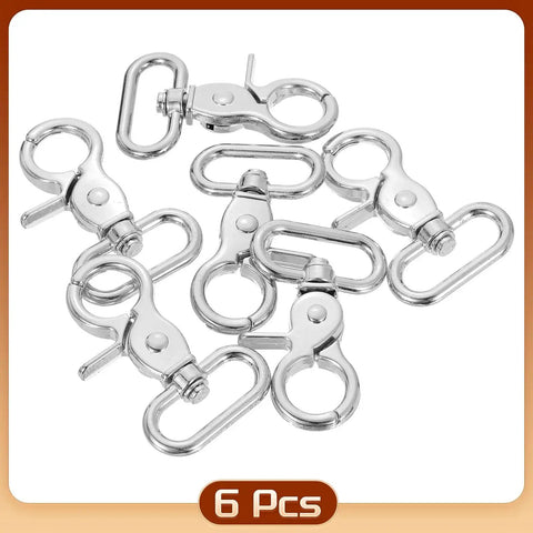 Six Pack 25mm Swivel Snap Hooks Heavy Duty Zinc Alloy Clasps For Straps Bags, set of six silver hooks shown.