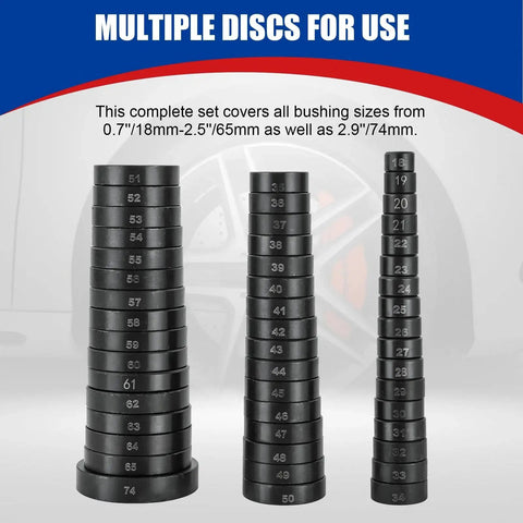 Multiple disc sizes from 52 In 1 Master Bushing Tool Set for Transmission Wheel Axle Bearing Race Seal Installer Remover and Bearing Press Kit