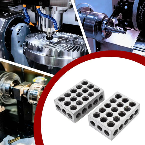 Five Matched Pairs 1 X 2 X 3 Inch Precision Steel Milling Blocks With 23 Holes For Clamping And Alignment on machinery