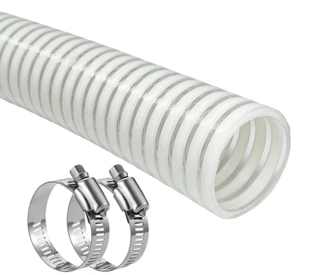 1.5 Inch Pool Replacement Hose For Above Ground Pools, Flexible PVC Vinyl Vacuum And Filter Tubing shown with clamps