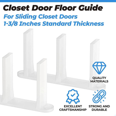 5 Pack Sliding Closet Door Floor Guides Fit For 1-3/8 Inch Thick Doors White Universal ABS Bottom Guides For Cabinet Floors With Screws Centering Doors On Tracks And Preventing Wobble For Smooth Operation.