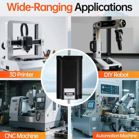 Image showcasing a Dual Shaft Nema 24 Stepper Motor High Torque For CNC Mill And 3D Printer with applications in 3D printers and robots.