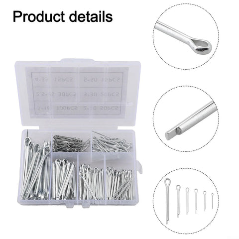 230 Piece 304 Stainless Steel Cotter Pins And Hairpin Pins Kit with six sizes for automotive machinery repairs in clear case