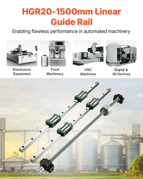 Two HGR20 1500 mm Linear Guide Rails Kit With Four Blocks And RM1605 1500 mm Ballscrew BF12 BK12 Kit Pre Drilled Holes