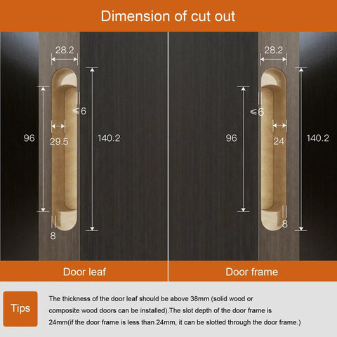Dimensions for installing Invisible 5.5 Inch 3 Way Adjustable Concealed Door Hinges Matte Black Zinc Alloy 180 Degree Swing Hidden Butt Hinge
