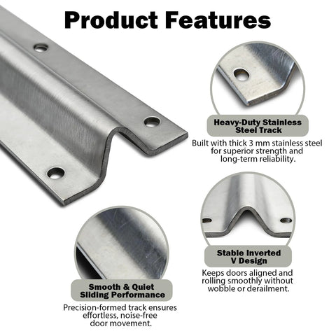 Close-up of Six Foot Sliding Door Track Replacement, showing inverted V bottom rail, satin anodized finish, screw down design.