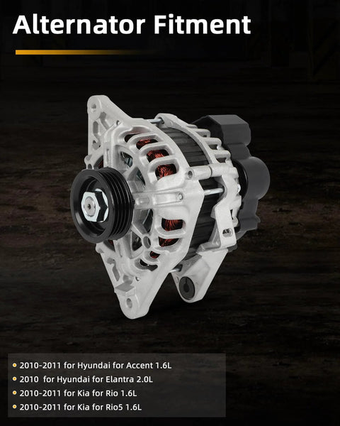 90 Amp 12 Volt Alternator Replacement For Hyundai Accent 1.6L 2010 2011 Elantra 2.0L 2010 Kia Rio 1.6L 2010 2011