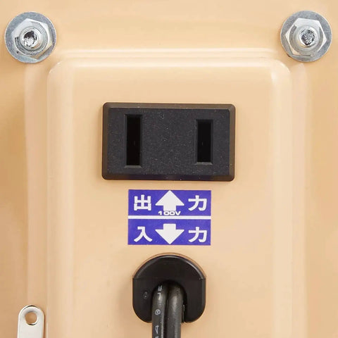 Close-up of 100V outlet on 550W 120V To 100V Step Down Transformer For International Use Portable Travel Ready Compact 71 By 97 By 85 Millimeters With Internal Thermal Fuse Great For Running 100V Appliances Outside Japan And While Traveling