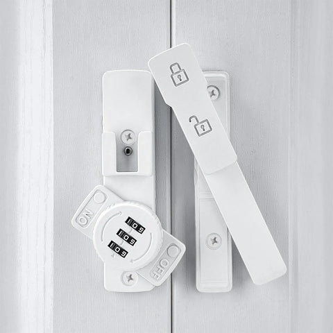 White 180 Degree Barn Door Lock With 3 Digit Keyless Password, No Key Needed, Flip Latch Privacy Lock for Barn Doors and Cabinets