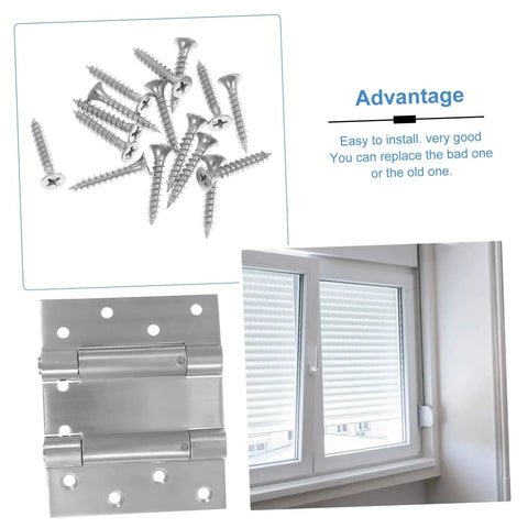 Heavy Duty Spring Loaded Double Swing Door Hinges For Backyard Doors Self Closing Mechanism with screws and window view.