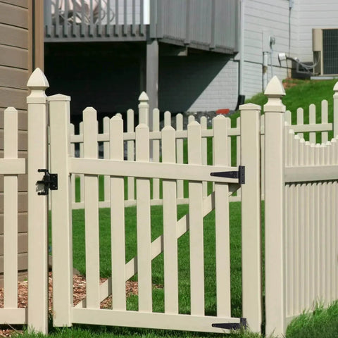 White picket fence with gate using 20 Pack 4 Inch Black T Strap Hinges Bulk Heavy Duty Iron Barn Door Hinges With Screws.