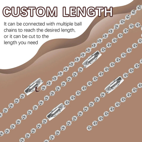 Custom length 300 Pcs Ball Chain Keychain Links 3.9 Inch Beaded Chains Nickel Plated Silver 2.4 Mm Ball Chains Bulk illustration