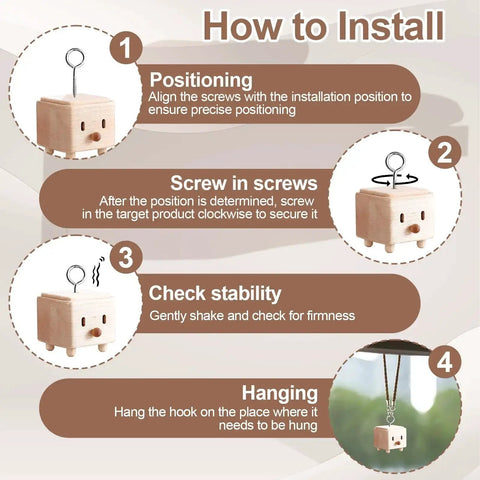 Installation guide for Heavy Duty 2 Inch Screw Eyes Set In 304 Stainless Steel, showing steps for correct positioning and hanging.