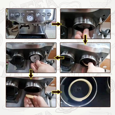 Installation steps for 54mm Silicone Steam Ring Replacement Gasket for Espresso Machines Dope Fit on Breville and Sage models.