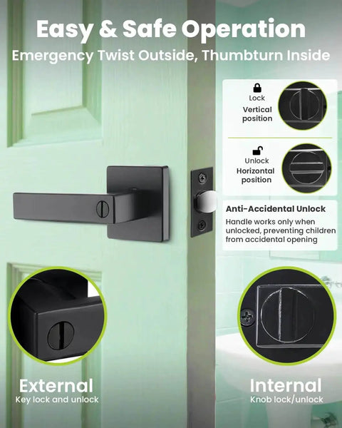 Keyless Privacy Door Lever With Lock Set, Heavy Duty Reversible Interior Door Handle For Bedroom And Bathroom, Installed View
