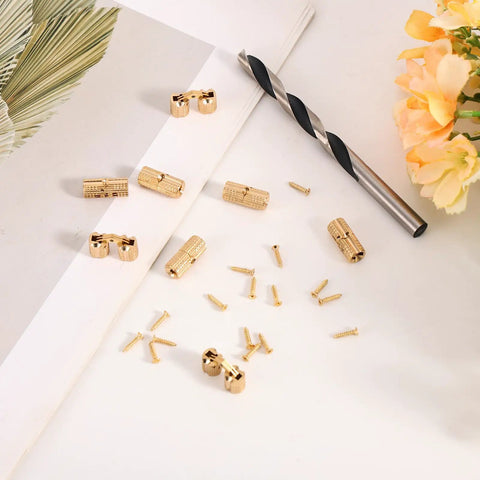 Eight Pack 8mm Hidden Brass Barrel Hinges With Drill Bit For Jewelry Boxes, Wooden Cabinets, And DIY Crafts