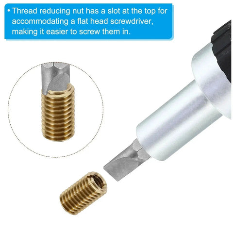 Brass threaded repair insert nuts, 8 pcs, M6xM4x20mm, slotted sleeve reducers for flat-head screwdriver use.