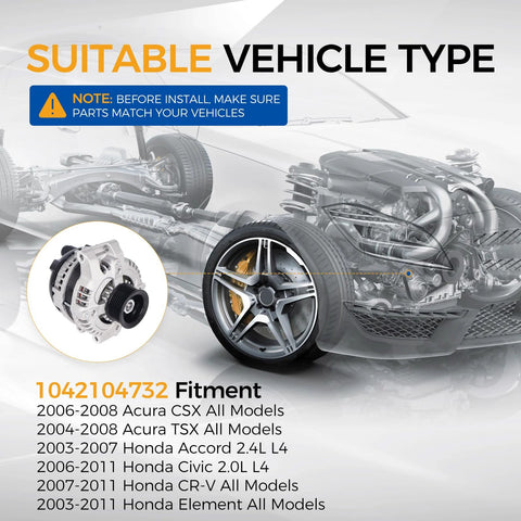 Image showing Alternator 105 Amp 12 Volt With CW 7 Groove Pulley Direct Fit Replacement for Honda and Acura models 2006-2011.