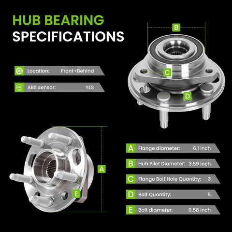 Direct Replacement Front And Rear Wheel Bearing Hub Assembly With 5 Lug And ABS Sensor For GM Vehicles specifications