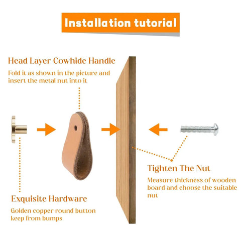 Installation tutorial for 4 Pack Faux Leather Drawer Pulls Light Coffee Single Hole Cabinet Handles for Dresser Closet and Kitchen Cupboards