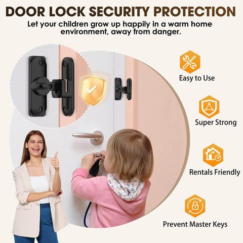90/180 Degree Barn Door Lock And Latch In Zinc Alloy Black Finish Sliding Flip Hardware shown installed on a door.