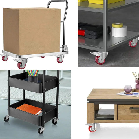 3.5 Inch PU Plate Caster Wheels Set For Push Carts And Platform Trucks, Heavy Duty 4 Pack installed on various platforms