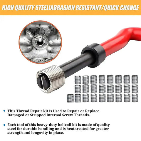 25 Pcs M6 X 1.0mm Helicoil Thread Repair Kit Stainless Steel For Cars And Trucks Universal Auto Hand Tool Set Vehicle Repair Inserts