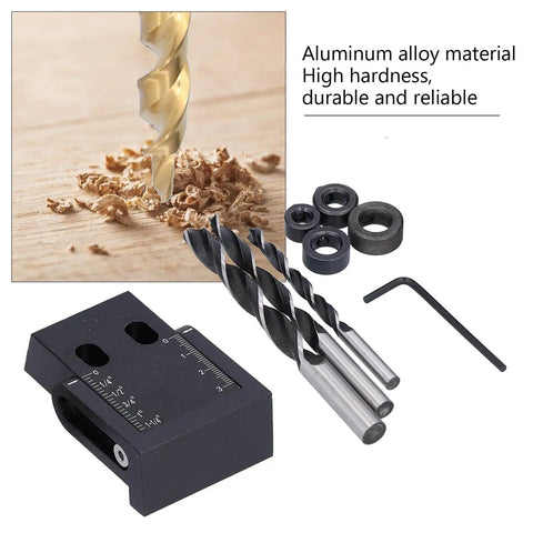 Pro Grade 39 Piece Pocket Hole Jig Kit With 15 Degree Oblique Drill Angle Aluminum Alloy Construction components shown