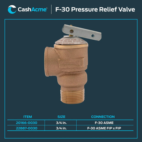 Cash Acme brass F-30 safety relief valve, 3/4 in, F-30 ASME threaded connection
