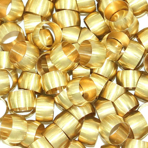 Beduan brass compression sleeve ferrules for 3/8 in tube, gold rings, pack of 40