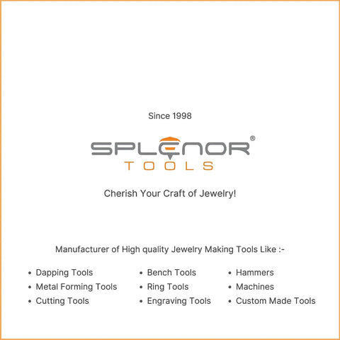 Splenor Tools branding with product offerings like dapping tools, metal forming tools, and custom made tools for jewelry making.
