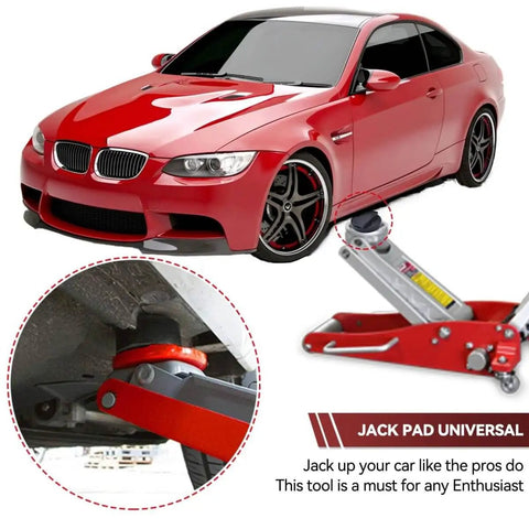 Two Pack Rubber Jack Pad For Trolley Floor Jack Disk Pad Adapter Pinch Weld Jack Anti Slip Rail Frame Support Block shown in use