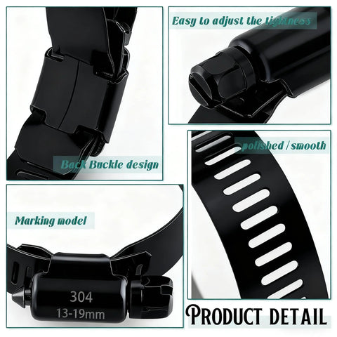 Dianrui 32-piece black hose clamps set, 1/4–2 in (6–51 mm), stainless steel 304 worm-gear clamps.