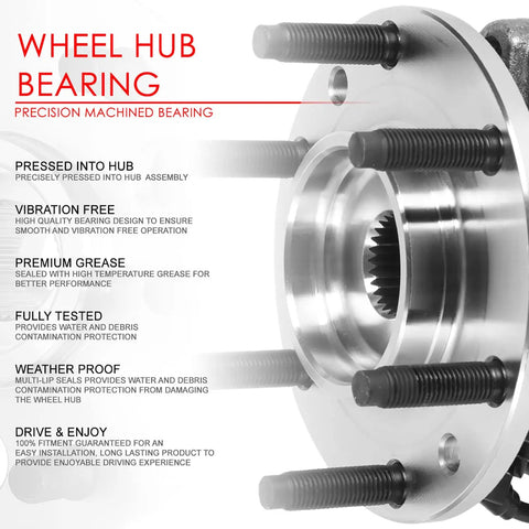 Close-up of 32 Spline Front Wheel Bearing Hub Assembly With ABS Sensor Plug For Jeep Wrangler JK 2007 2018 Front Driver Or Passenger Side Bare Steel Replacement Dana 30 44 Axles with visible features.