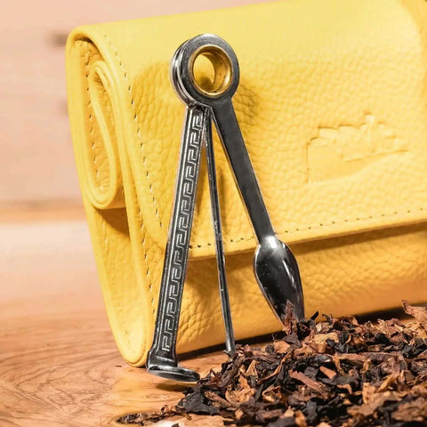 3 In 1 Pipe Tool Cleaner Reamer Tamper Poker Set Crafted From 100 Percent Stainless Steel Czech Made Durability beside yellow pouch