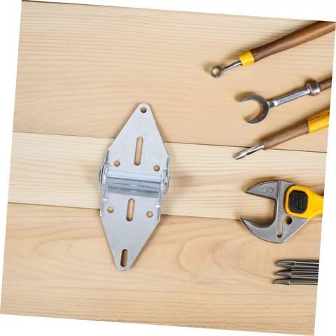 Beefy 2 Pack Heavy Duty Garage Door Hinges With High Load Capacity next to tools on wooden surface