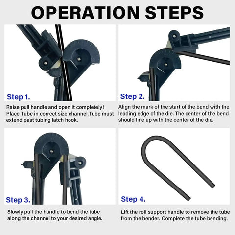 Operation steps for 4 In 1 Tube Bender For Copper Brass Aluminum And Thin Steel Pipes with manual bending guide.
