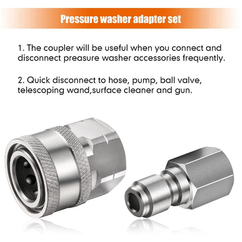 2 Pack NPT One Quarter Inch Pressure Washer Quick Connect Fittings Set With Male And Female Couplers Internal Thread Adapters