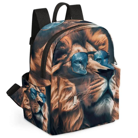 Mini Backpack Purse For Women Cute Small Daypack Soft Shoulder Bag with lion print and adjustable straps for everyday use.