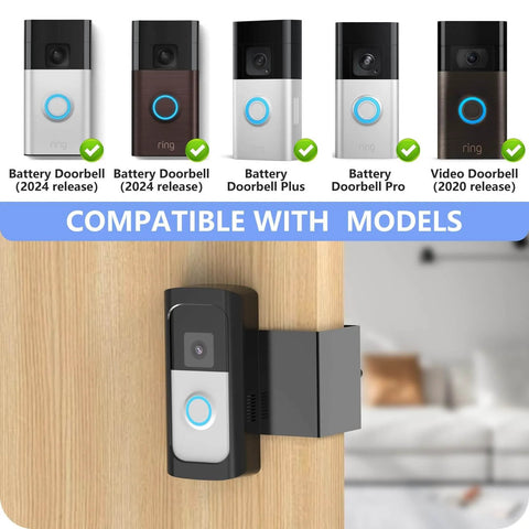 Anti-Theft Video Doorbell Mount No Drilling Bracket Fits Video Doorbell 2024 Release and Battery Doorbell Plus Pro 2020 Release Keeps Sensor Clear Prevents Tampering Hassle Free Install Weather Ready Black installed on door
