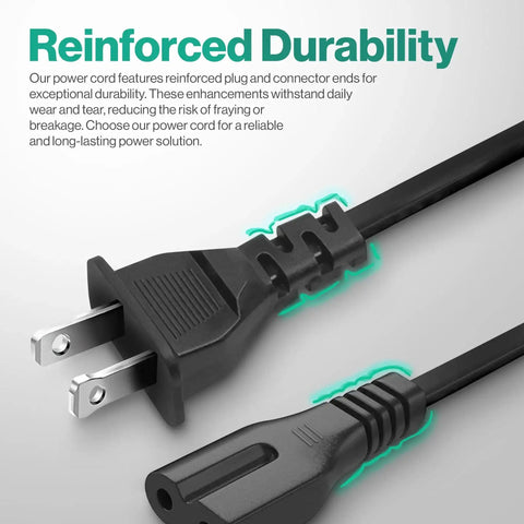 2 Prong Polarized 5Ft C7 Power Cord Replacement For TVs PS1 PS2 Sewing Machines Audio Gear And More Safe Heavy Duty AC Cable
