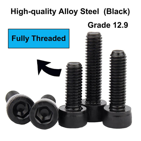 Pro Grade 70 Piece 12.9 Alloy Steel Hex Socket Head Cap Screws Set M6 With 8, 12, 16, 20, 30 Mm Lengths, Allen Head Hex Drive, Black Oxide Finish