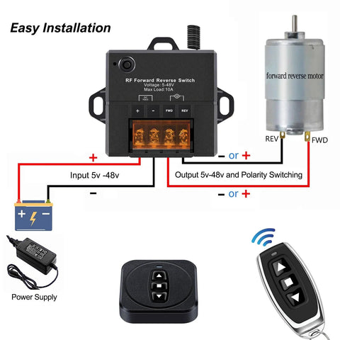 12V 24V 36V 48V DC Motor Forward Reverse Switch With Wireless Remote Control 10A Relay shown with components