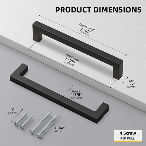 30 Pack Black Square Bar Cabinet Pulls Drawer Handles Stainless Steel Hollow Construction Center To Center 5 Inch 128mm