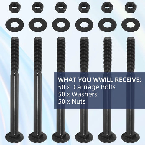 AiVeUao galvanized carriage bolts kit: six 3/8 x 6 in bolts with six washers and six nuts