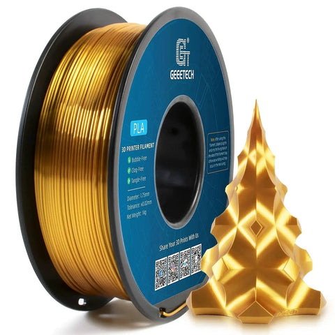 Premium Metallic Gold Silk PLA Filament 1.75mm For 3D Printers 1kg Spool with sample printed decorative object
