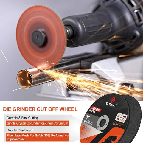 All In One 25 Piece 3 Inch Die Grinder Cut Off Wheel Set With One Quarter Inch And Three Eighth Inch Arbor Mounting Mandrels In Durable Pouch For Metal And Stainless Steel Rotary Tool Drill Attachment Cutter Discs cutting metal pipe