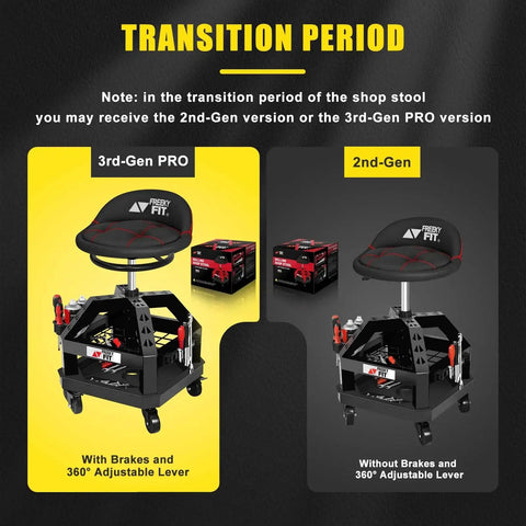 Rolling Shop Stool For Garage With Casters Adjustable Height 360 Degree Swivel Padded Mechanic Stool With Tool Tray Storage And Magnetic Tool Hold Heavy Duty Black Stool Supports Up To 330 Lbs transition versions with and without brakes